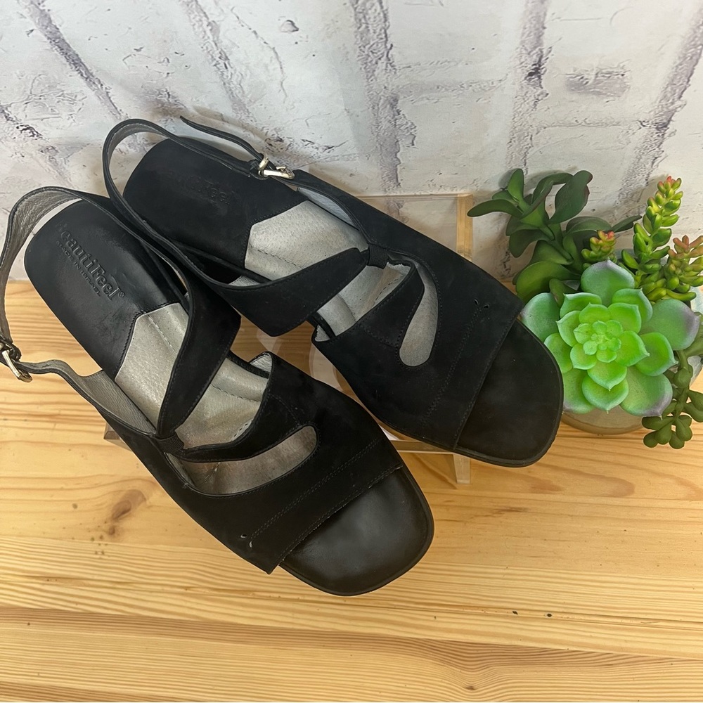 Beautifeel Black Nubuck comfort wedge sandals - Picture 3 of 10